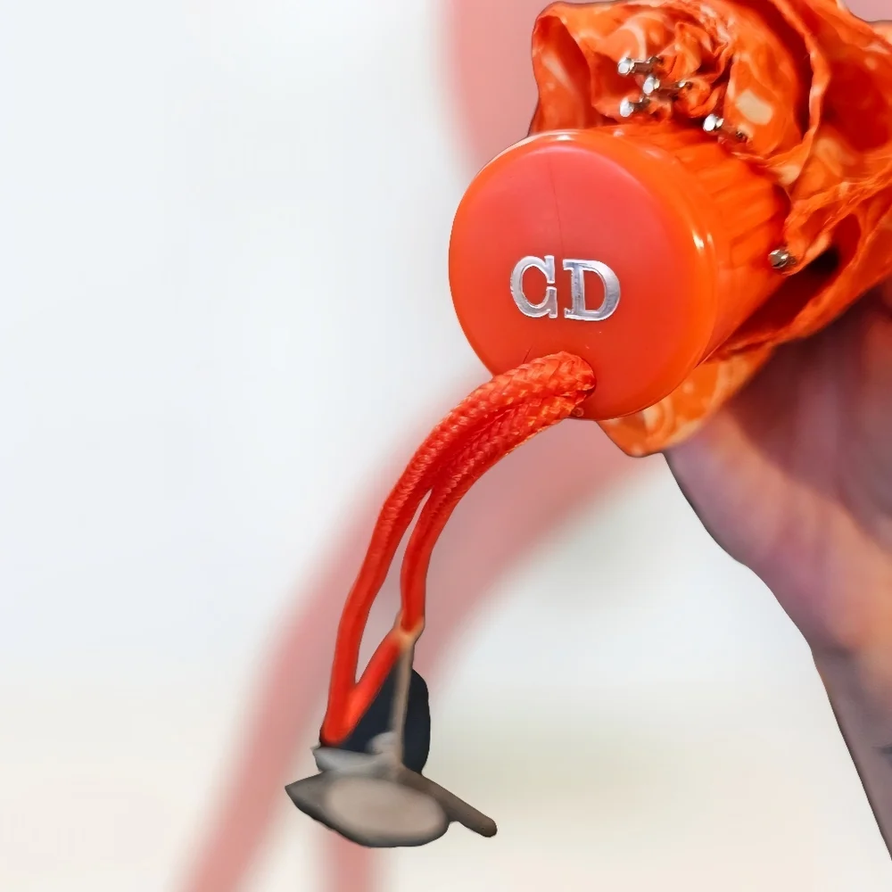 Vintage Christian Dior 70s 80s Orange Paisley pattern Umbrella - Picture 12 of 15